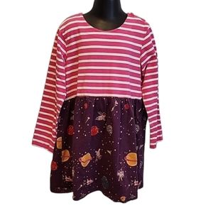 Pink and Purple Striped Outer Space Dog Long Sleeve Dress